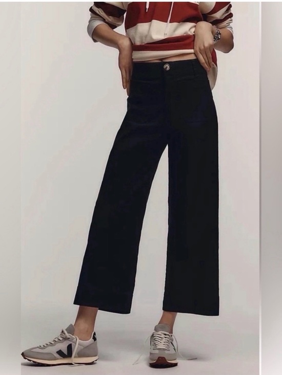 Maeve Pants - Maeve The Colette Cropped Wide-Leg Pants Women’s Black Stretch Linen Blend Sz 27